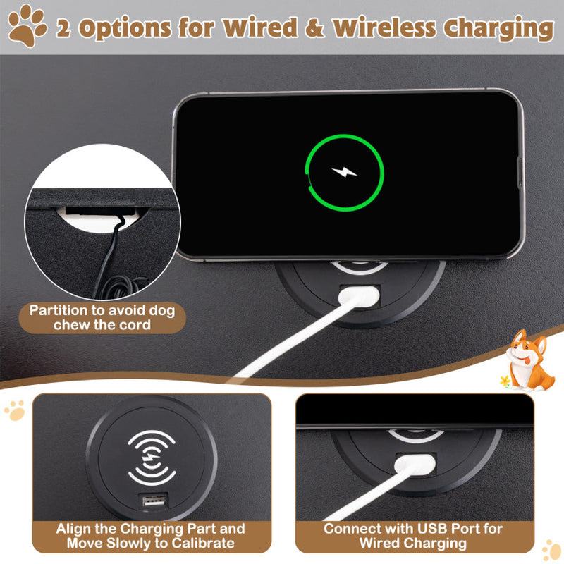 2-In-1 Dog House with Drawer and Wired Wireless Charging