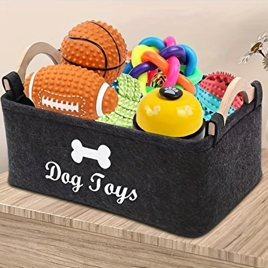 1pc Felt Pet Toy Box, Dog Toy Box, Storage Basket