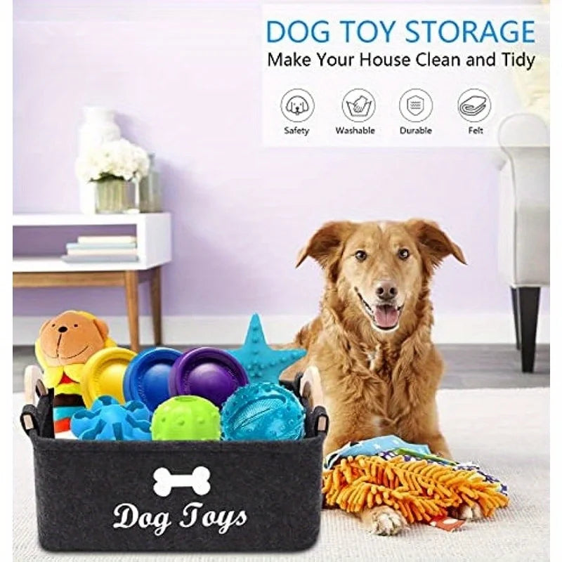 1pc Felt Pet Toy Box, Dog Toy Box, Storage Basket