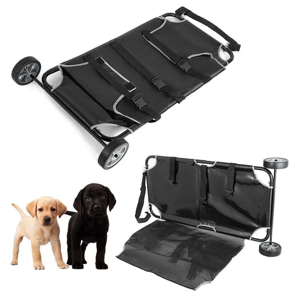 Pet Animal Transport Stretcher Foldable Dog Veterinary Carrier With Two Wheels And Mesh Strong Load Capacity