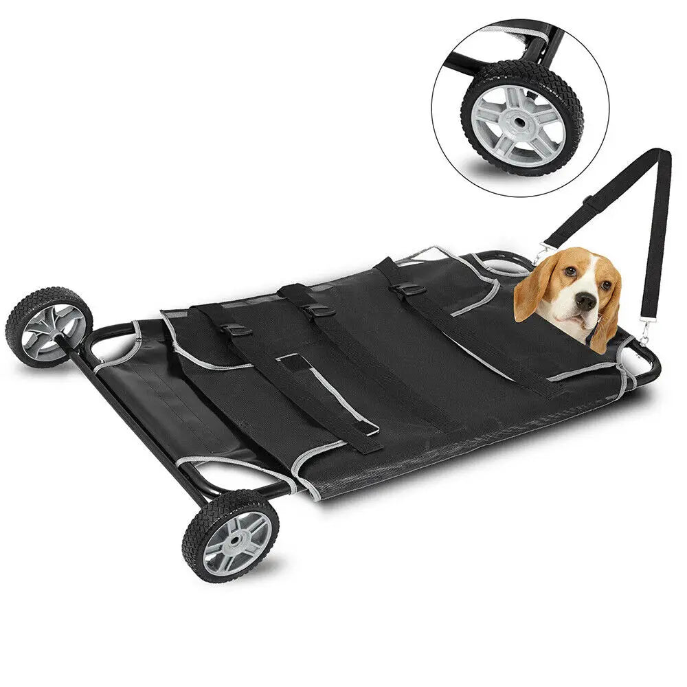 Pet Animal Transport Stretcher Foldable Dog Veterinary Carrier With Two Wheels And Mesh Strong Load Capacity