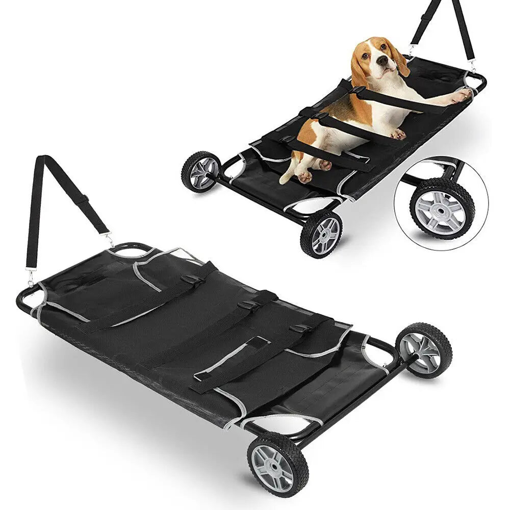 Pet Animal Transport Stretcher Foldable Dog Veterinary Carrier With Two Wheels And Mesh Strong Load Capacity