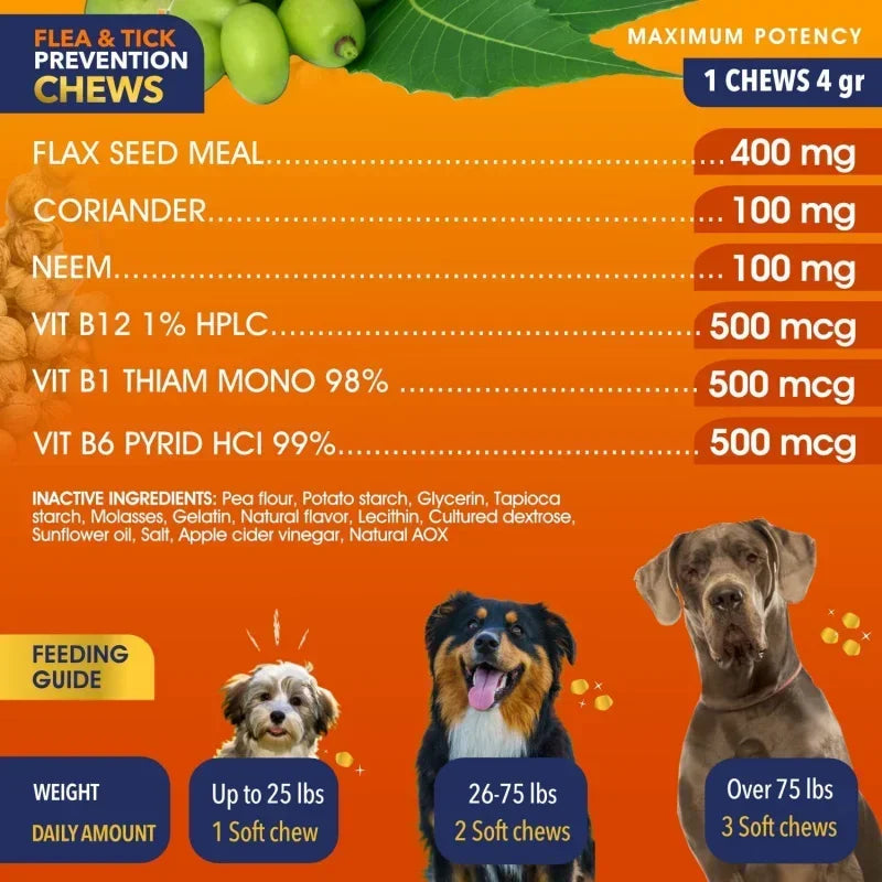 NEW 90 Chews Dog Flea And Tick Repellent Chewable Tablets Suit For The Dog Over 25lbs Contains Flaxseed And Vitamin Complex