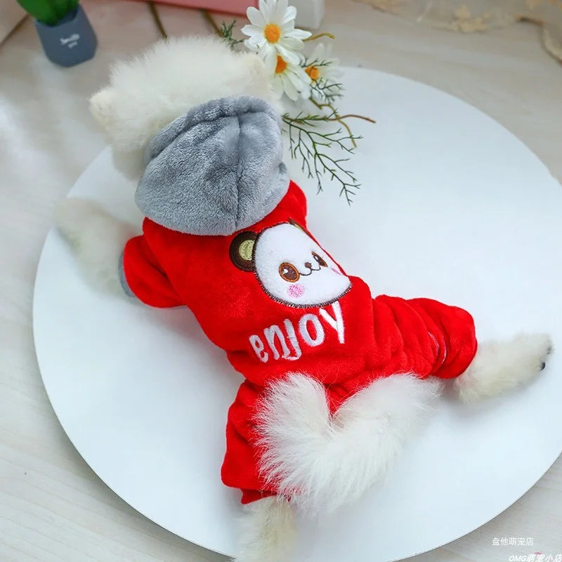 1PC Pet Apparel Dog Autumn and Winter Thickened Furniture Red Bear