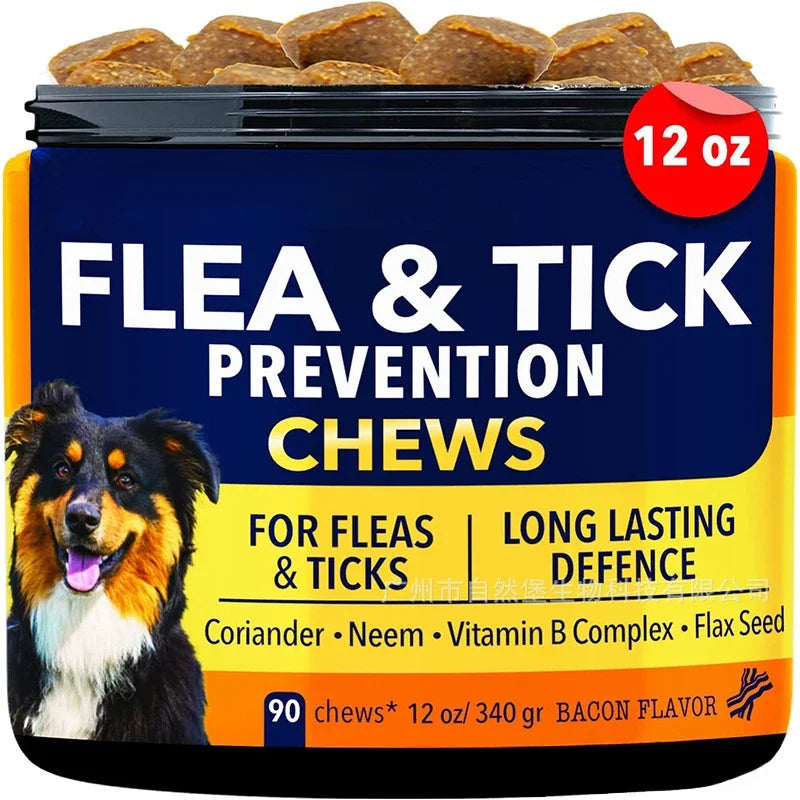 NEW 90 Chews Dog Flea And Tick Repellent Chewable Tablets Suit For The Dog Over 25lbs Contains Flaxseed And Vitamin Complex