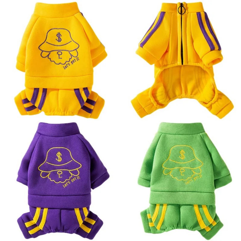 Fashion Print Dog Clothes Sports Casual Dog Jumpsuits Warm Soft  Hoodies