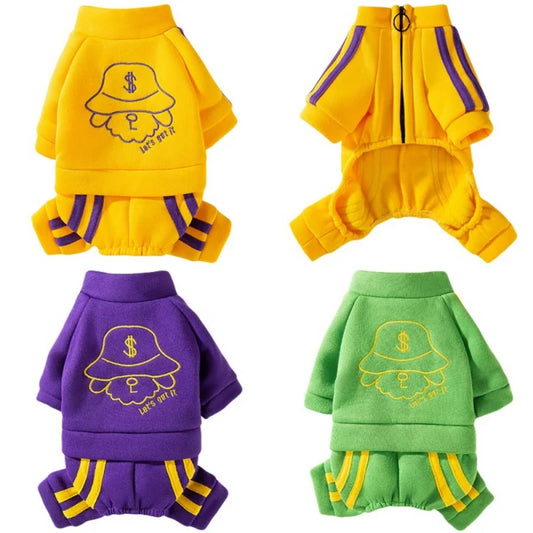 Fashion Print Dog Clothes Sports Casual Dog Jumpsuits Warm Soft  Hoodies