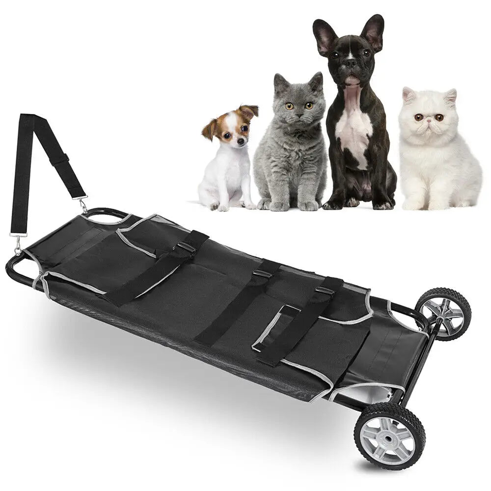 Pet Animal Transport Stretcher Foldable Dog Veterinary Carrier With Two Wheels And Mesh Strong Load Capacity