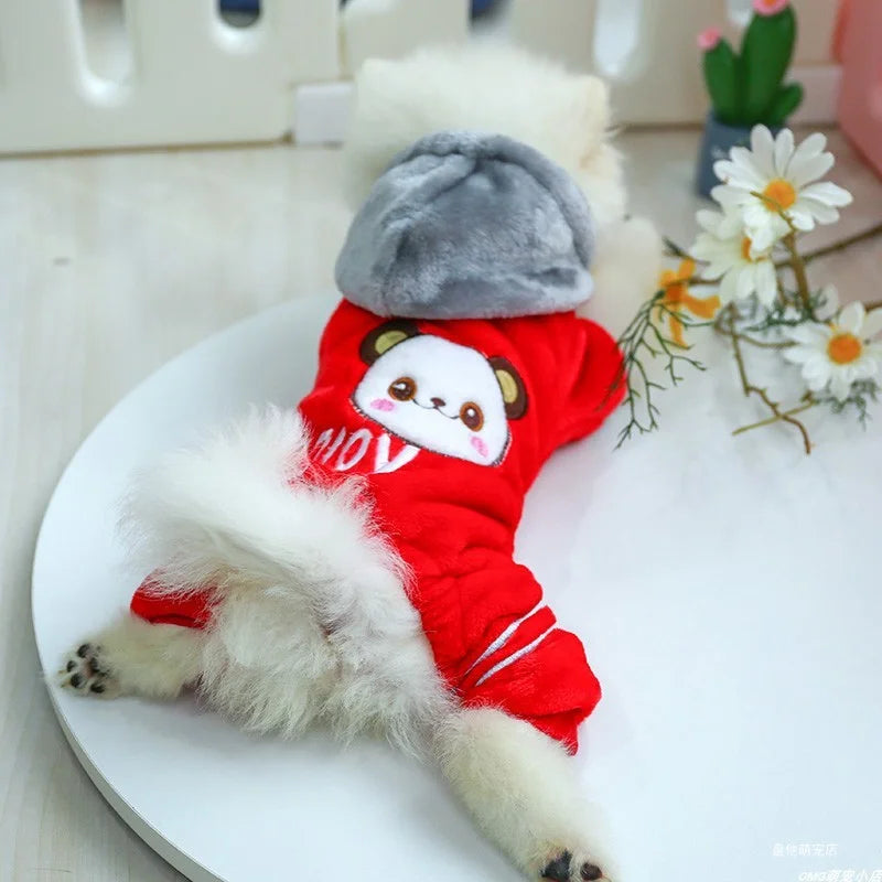 1PC Pet Apparel Dog Autumn and Winter Thickened Furniture Red Bear